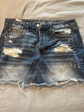 American Eagle Outfitters Ripped Dark Blue Denim Mini Skirt
